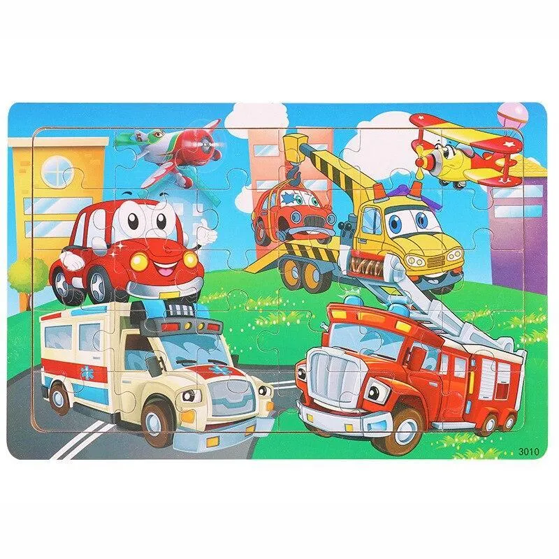 30 Pieces Wooden Toy Jigsaw Puzzle Cartoon Animal Vehicle Kid Early Learning Baby Educational Toys for Children Puzzles