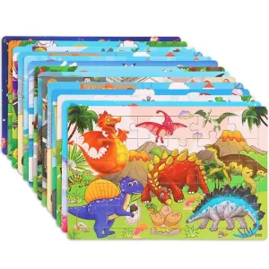 30 Pieces Wooden Toy Jigsaw Puzzle Cartoon Animal Vehicle Kid Early Learning Baby Educational Toys for Children Puzzles