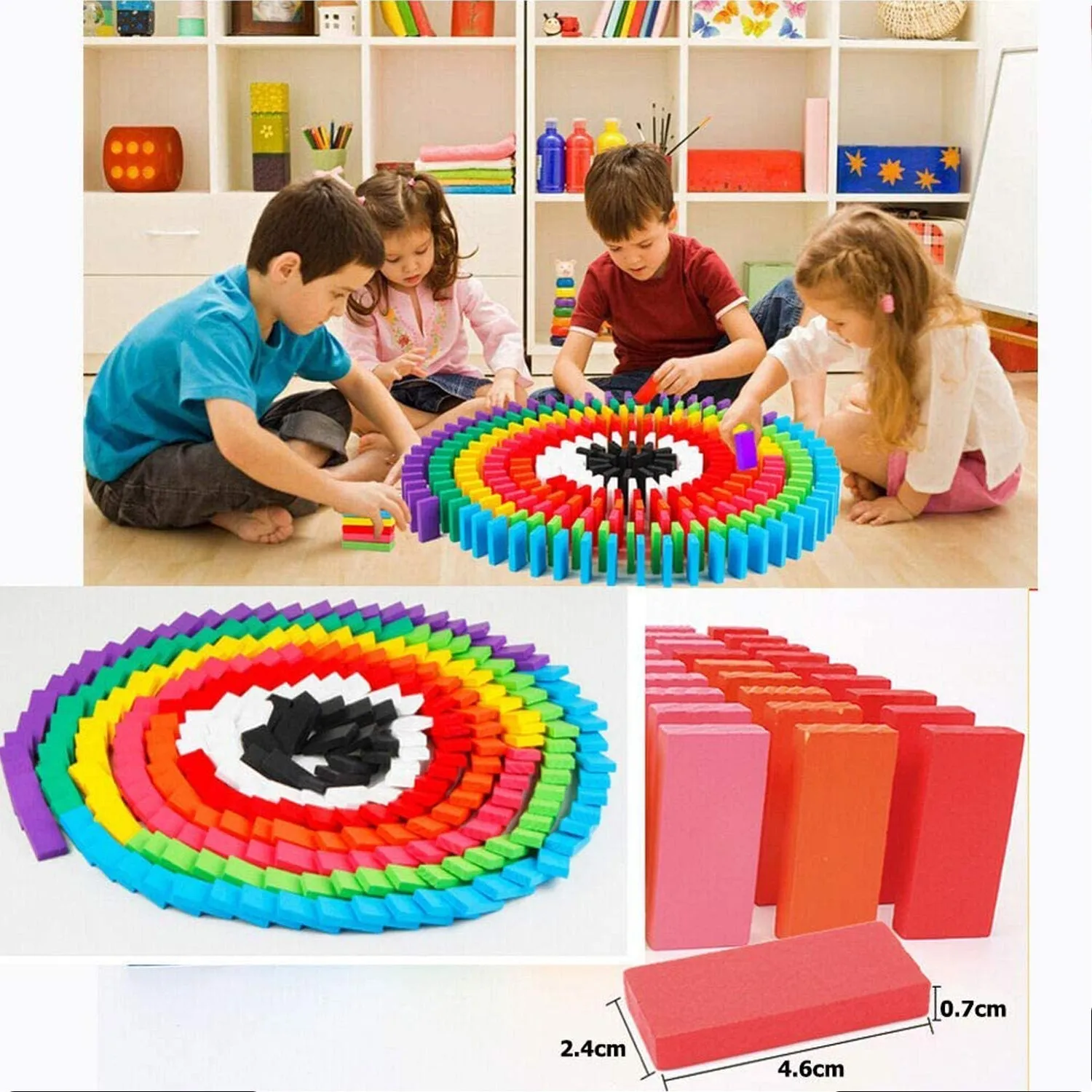 4324 100PC DOMINO BLOCKS SET MULTICOLOR WOODEN TOY BUILDING INDOOR GAME TOY