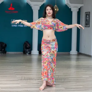 Belly Dance Clothes for Women New Printing Half Sleeves Top hip Skirt 2pcs High-end Training Costume Oriental Professional Set