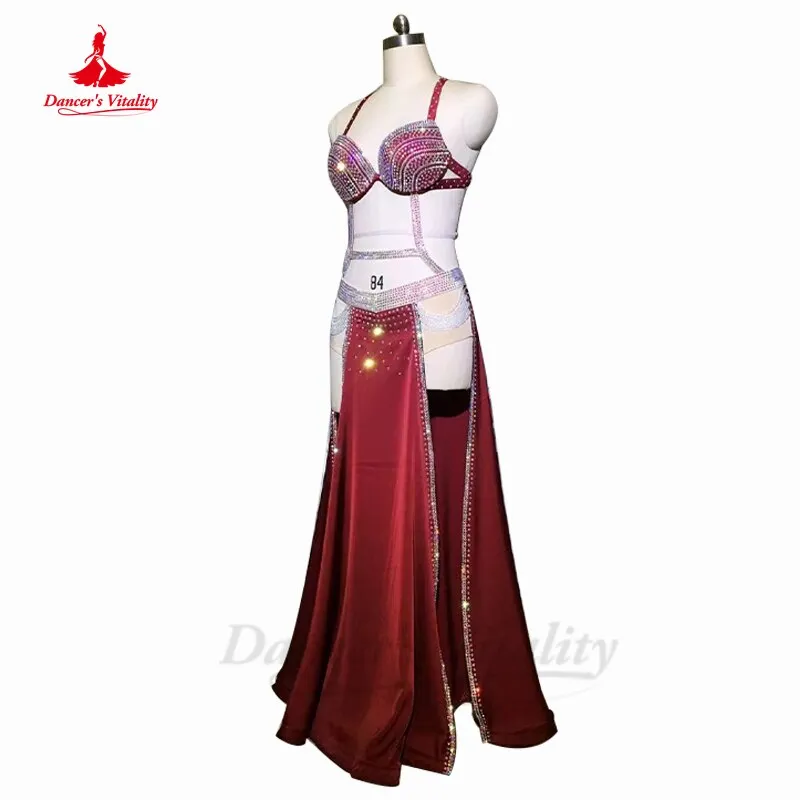 Belly Dance Clothing Performance Clothing Hanf Made Full Stones Bra split Long Skirt 2pcs Customization Child Adult Dance Outfit