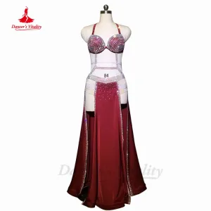 Belly Dance Clothing Performance Clothing Hanf Made Full Stones Bra split Long Skirt 2pcs Customization Child Adult Dance Outfit