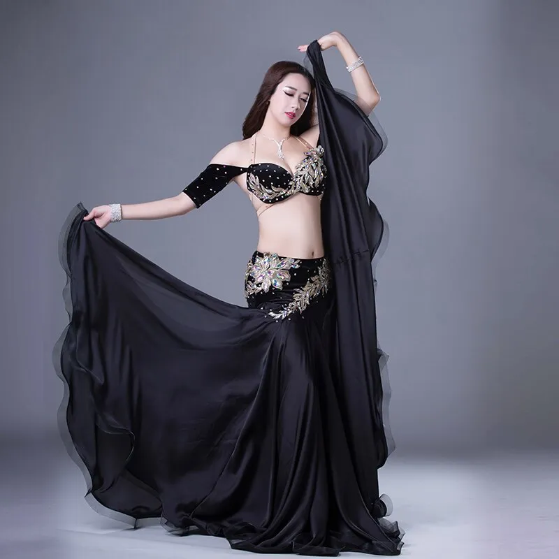 Belly Dance Competiton Costume Senior Velvet Bra split Long Skirt 2pcs for Women Oriental Belly Dancing Performance Clothing