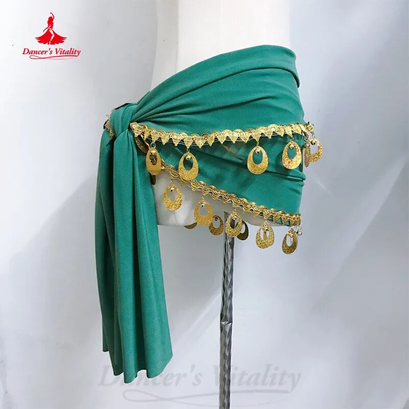 Belly Dance Costume for Women Oriental Practice Clothes Gold Coines Belt Girl's Belly Dancing Hip Scarf