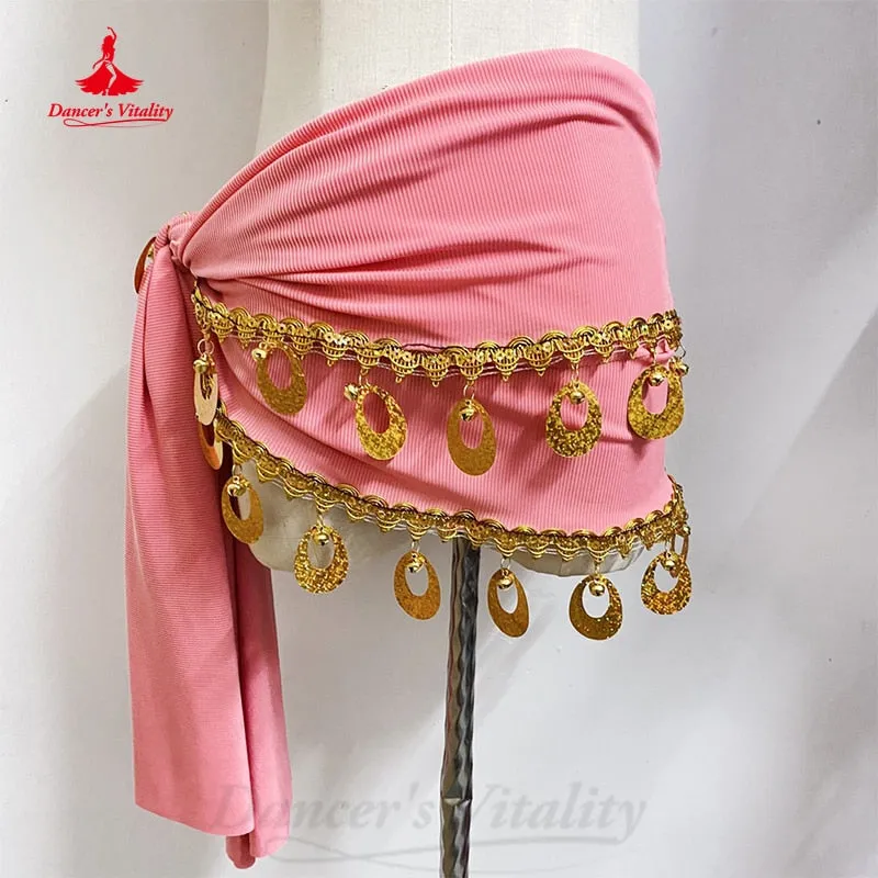 Belly Dance Costume for Women Oriental Practice Clothes Gold Coines Belt Girl's Belly Dancing Hip Scarf