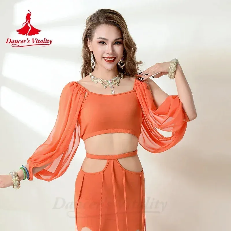 Belly Dance Costume Set for Women Guaze Long Sleeves Top modal Long Skirt 2pcs Adult Belly Dancing Performance Outfit