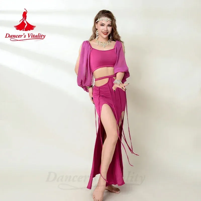 Belly Dance Costume Set for Women Guaze Long Sleeves Top modal Long Skirt 2pcs Adult Belly Dancing Performance Outfit