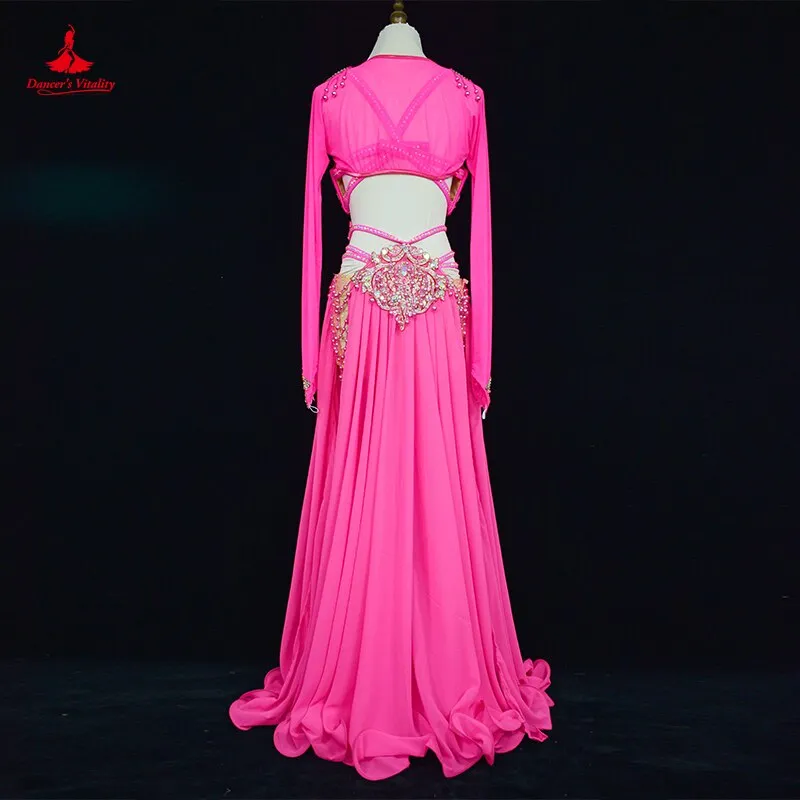 Belly Dance Costume Suit Senior Customized Dancing Competition Wear Bra sleeves split Skirt 3pcs for Women Oriental Wear Outfit