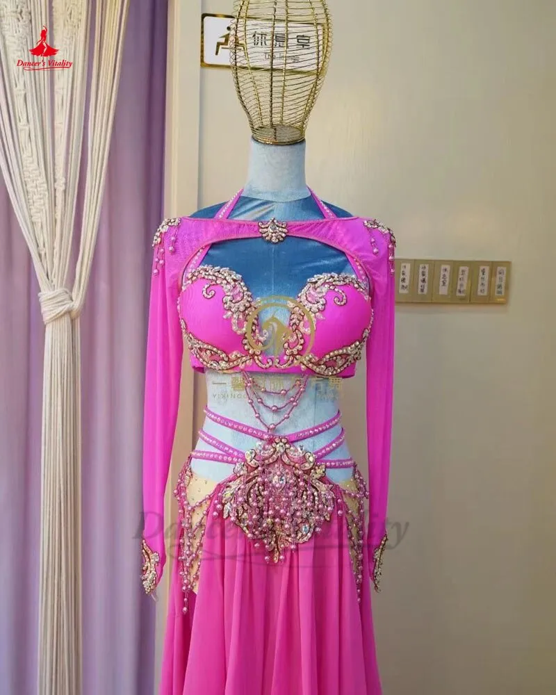 Belly Dance Costume Suit Senior Customized Dancing Competition Wear Bra sleeves split Skirt 3pcs for Women Oriental Wear Outfit