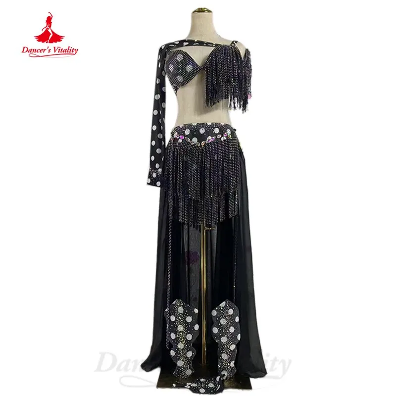 Belly Dance Costume Women Custom Bra sleeves long Skirt 3pcs Oriental Dance Clothing for Girl's Bellydance Performance Outfit