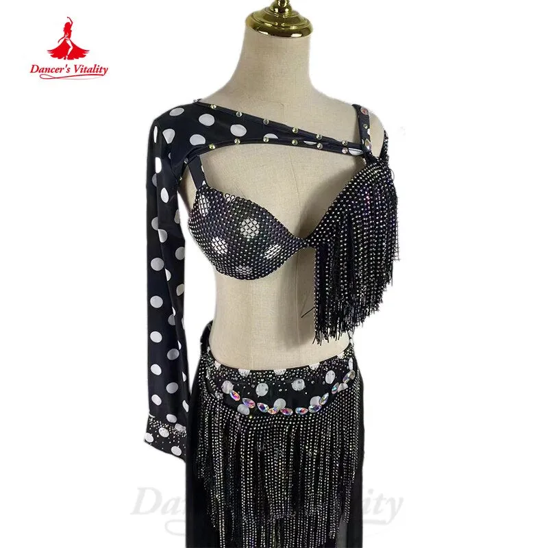 Belly Dance Costume Women Custom Bra sleeves long Skirt 3pcs Oriental Dance Clothing for Girl's Bellydance Performance Outfit