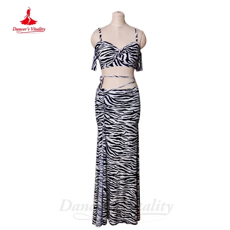 Belly Dance Costume Women Customsized Dancing Modal Zebra Short Sleeves Top long Skirt 2pcs Bellydance Practice Suit