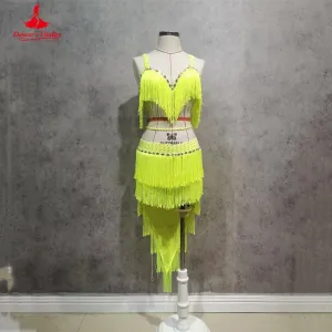 Belly Dance High-End Custom Female Child Adult Elegant Tassel Bra Practice Clothes Suit Diamond Top Long Skirt Performance Set