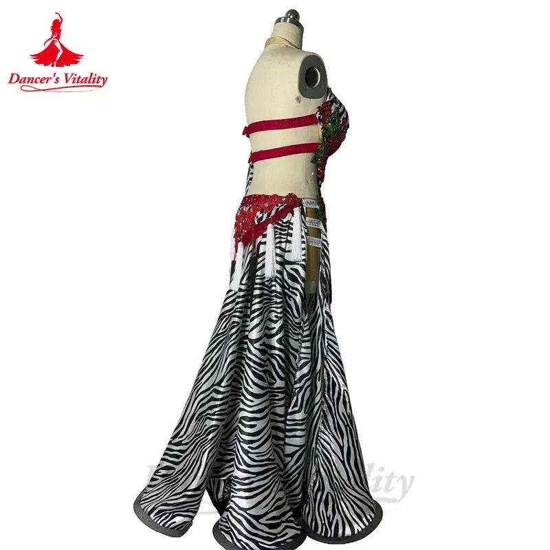 Belly Dance Performance Costume Set for Women Senior Zebra Bra Top long Skirt 2pcs Custom Adult Children Oriental Dance Outfit