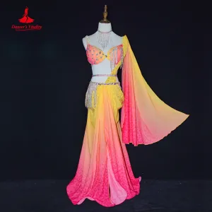 Belly Dance Performance Costume Suit Customized Adult Children Bra chiffon Long Skirt 2pcs Fealme Oriental Belly Dancing Outfit