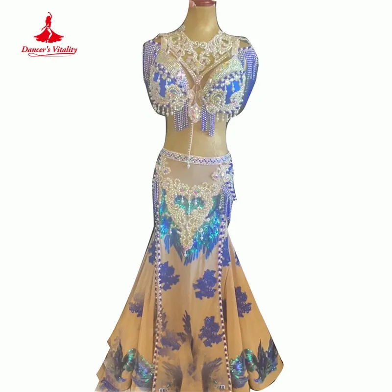 Belly Dance Performance Suit for Women Children Customzied Bra long Skirt 2pcs Oriental Belly Dancing Competiton Solo Outfit