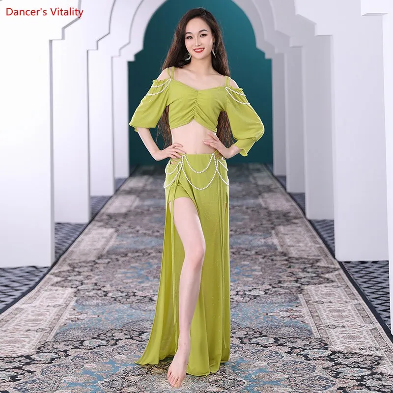 Belly Dance Training Clothes Set Women Belly Dancing Top long Skirt 2pcs Oriental Clothing Suit Girl's Dance Wear Outfit S,M,L