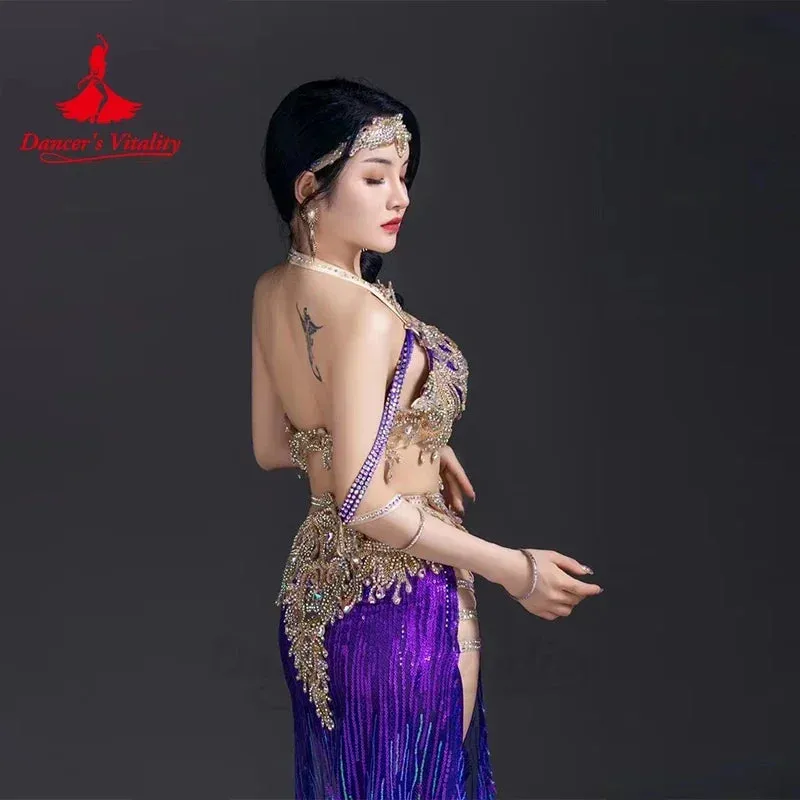 Belly Dancer Costume Set for Women Customsized Senior AB Stones Bra Top long Skirt 2pcs Adult Children Oriental Dancing Outfit