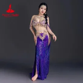 Belly Dancer Costume Set for Women Customsized Senior AB Stones Bra Top long Skirt 2pcs Adult Children Oriental Dancing Outfit