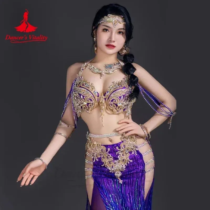 Belly Dancer Costume Set for Women Customsized Senior AB Stones Bra Top long Skirt 2pcs Adult Children Oriental Dancing Outfit