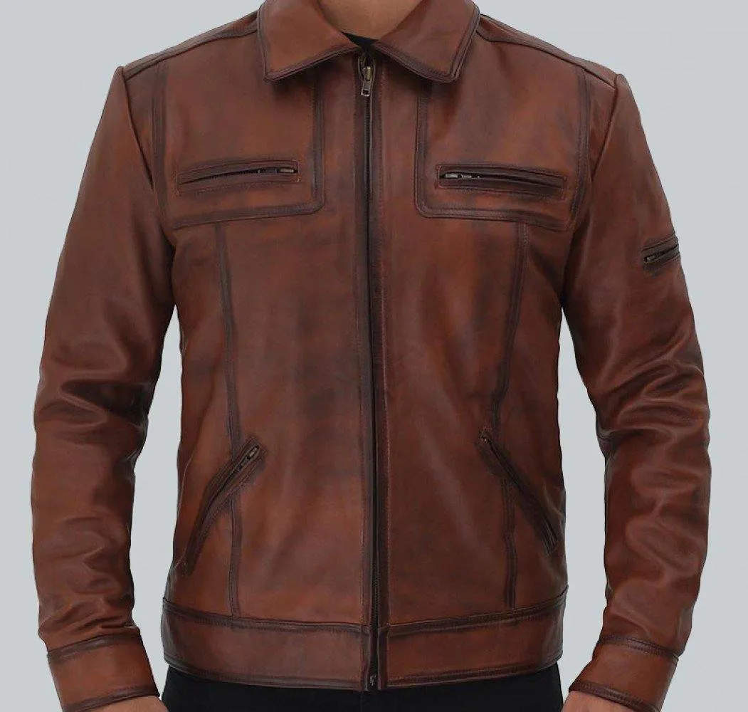 Bradford Premium Brown Cowhide Casual Leather Jacket for Men