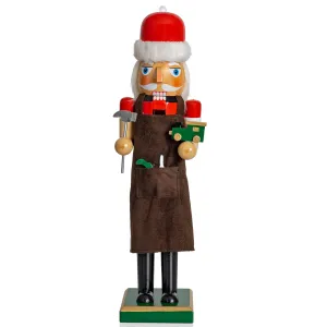 Christmas Toy Maker Nutcracker – Red and Green Wooden Nutcracker Man with Brown Workers Apron and Toy Car and Toy Hammer in Hand Xmas Themed Holiday Nut Cracker Doll Figure Decorations