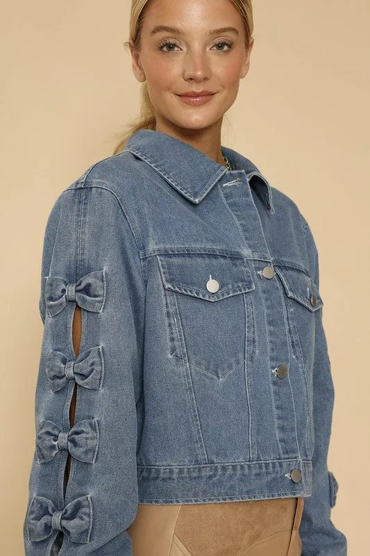 *Cropped Bow Denim Jacket