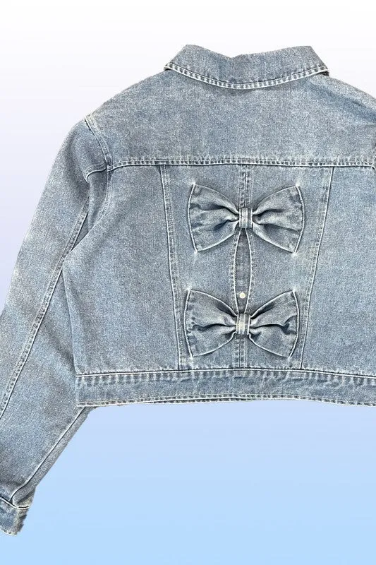 *Cropped Bow Denim Jacket