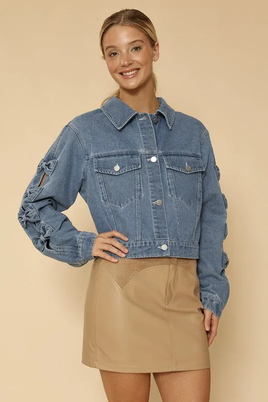 *Cropped Bow Denim Jacket