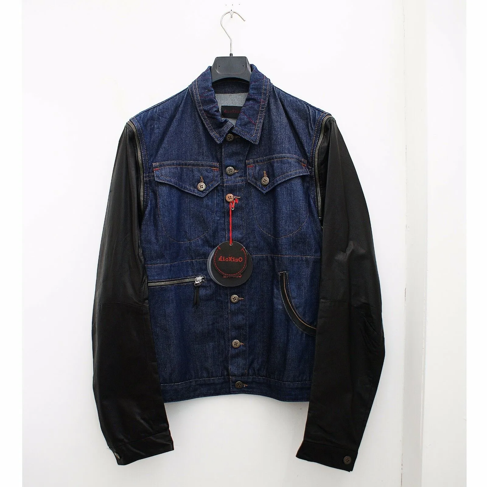 Denim Jacket With Detachable Leather Sleeves