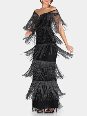 Fashion Fringed One-shoulder Evening Dress