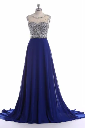 Flowy Royal Blue Chiffon Evening Dress Long Prom Dress,21121304