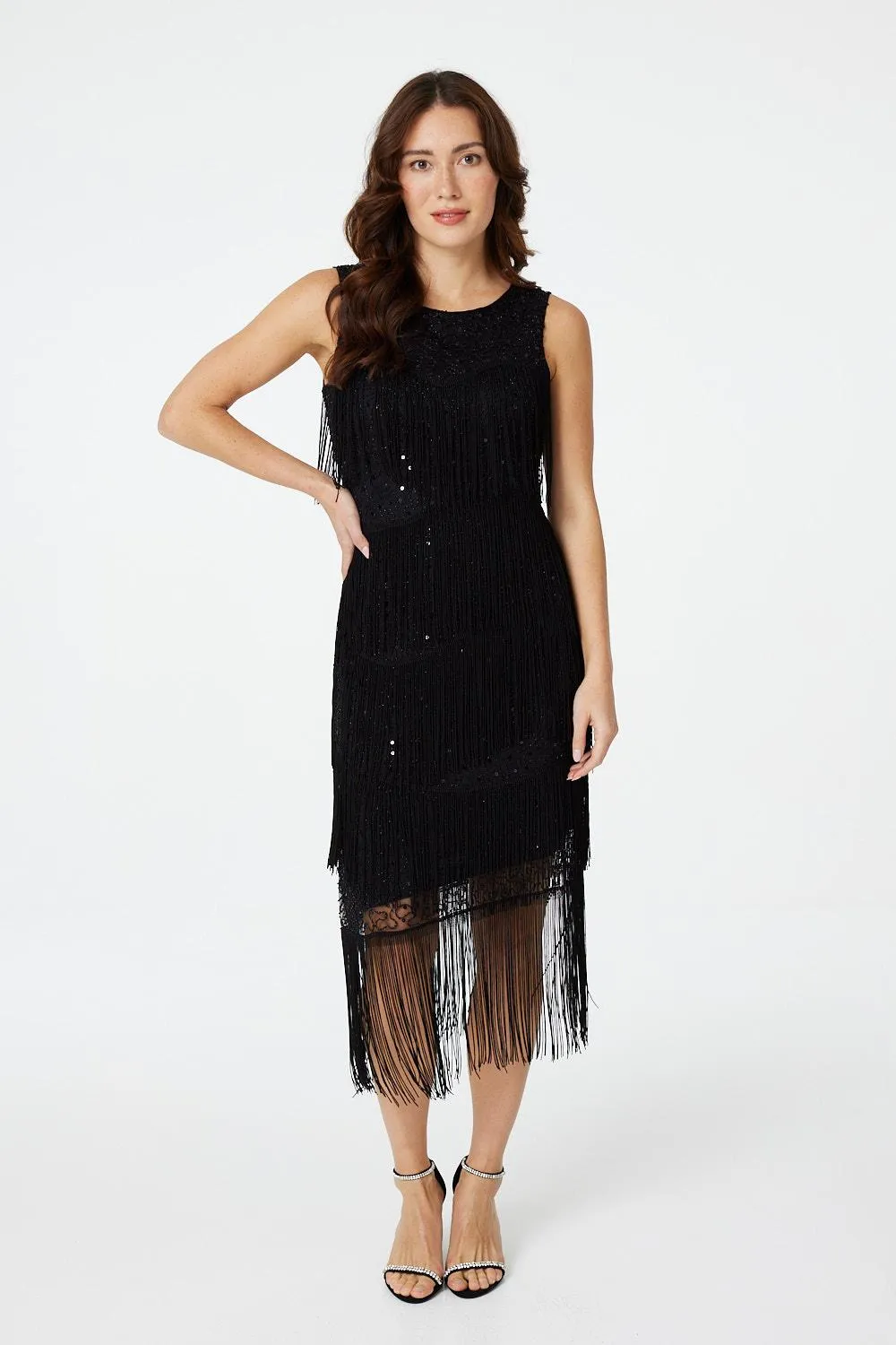 Fringed Sleeveless Column Dress