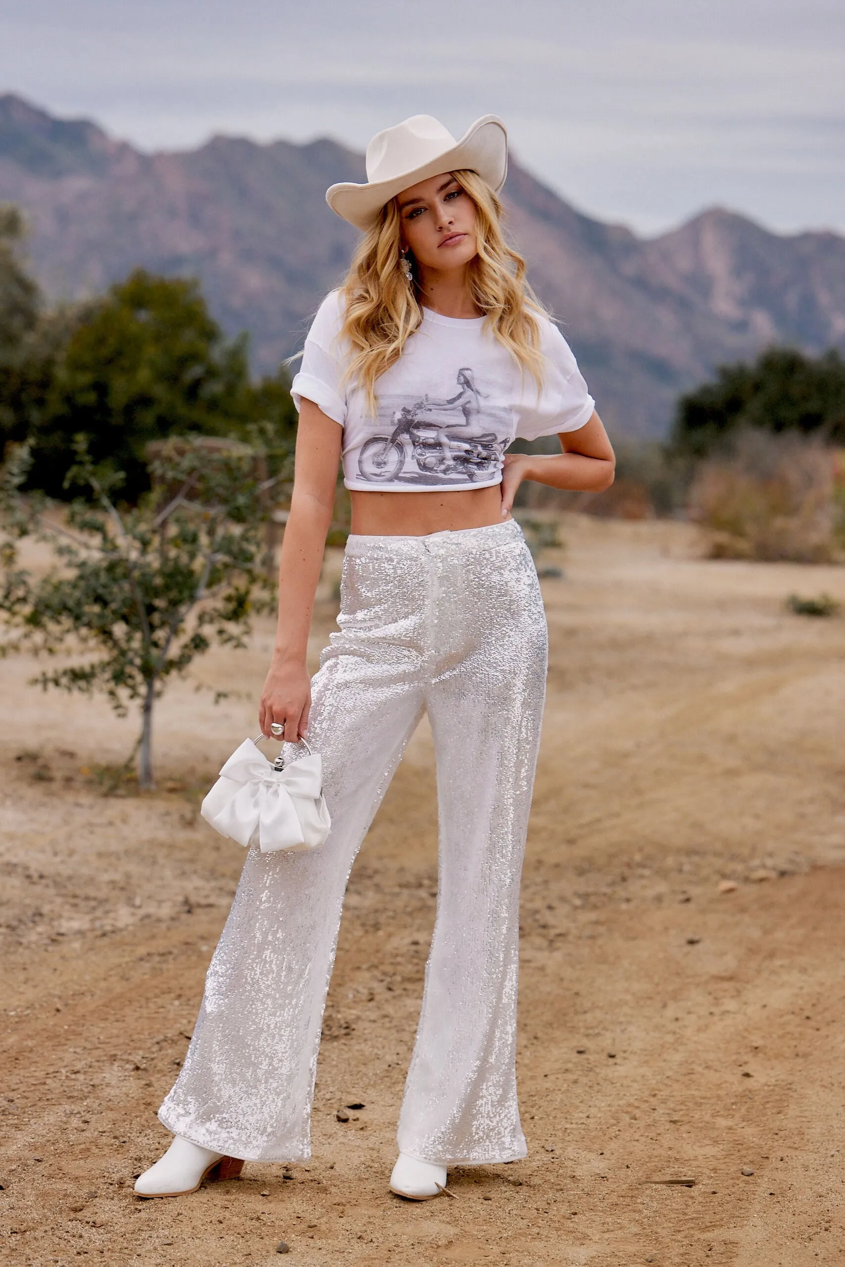 Genevieve White Sequin Trousers