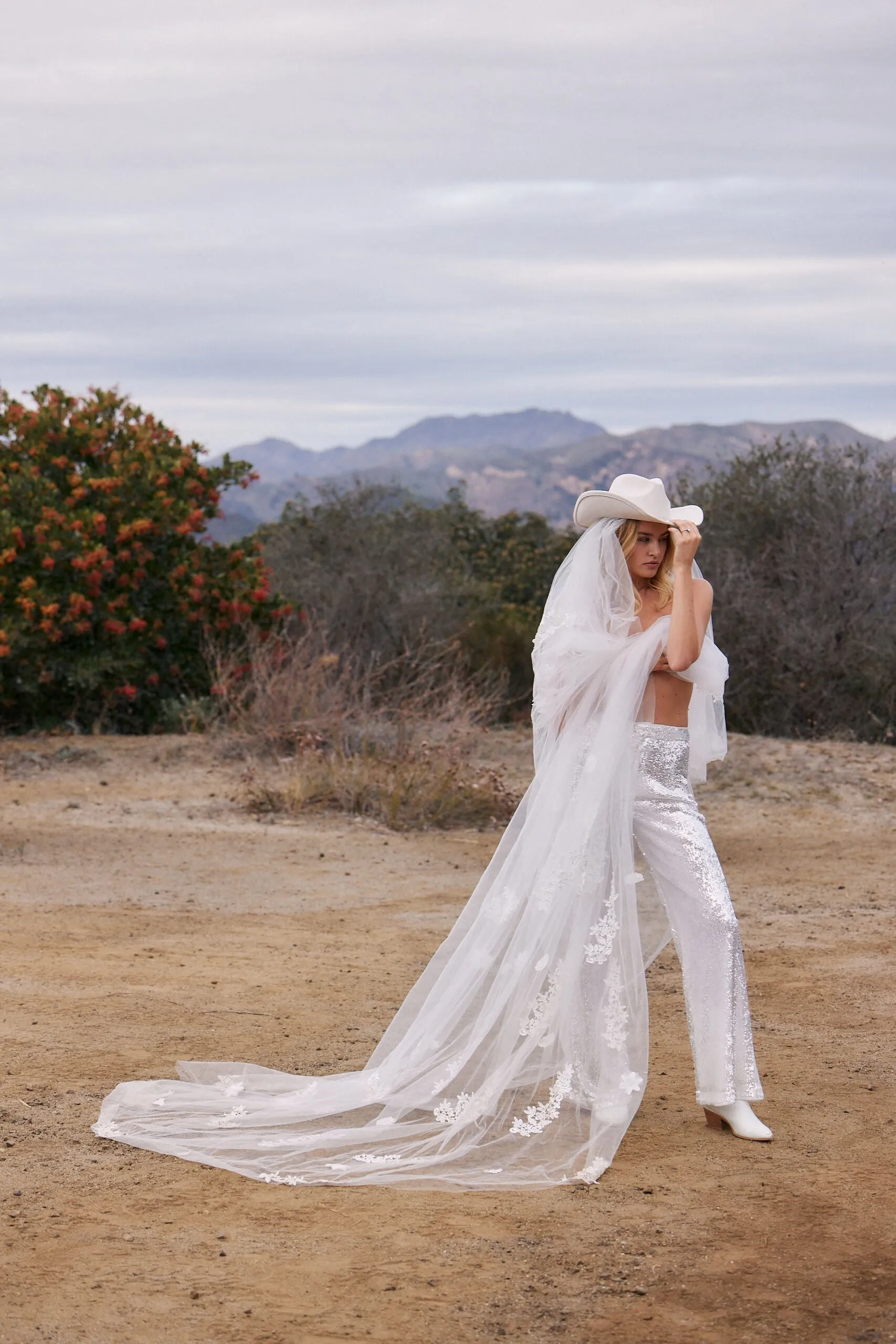 Genevieve White Sequin Trousers