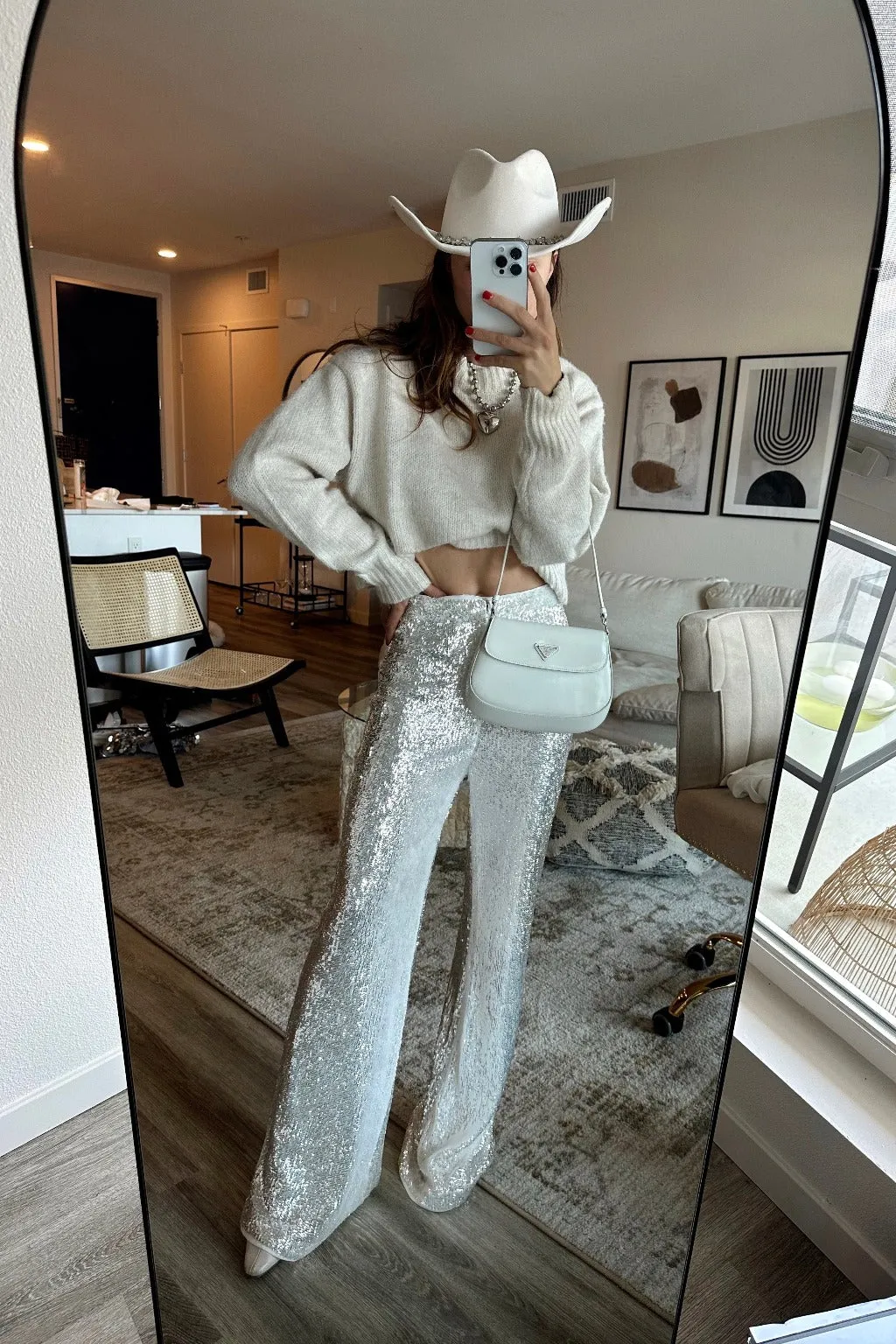 Genevieve White Sequin Trousers