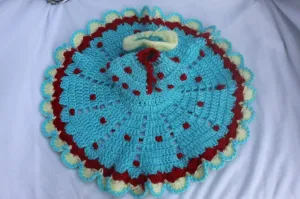 Handmade Baby Blue Woolen Graminarts Self Design Poshak For Laddu Gopal Ji Size No. 4 - 5