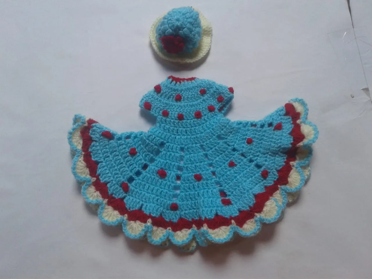 Handmade Baby Blue Woolen Graminarts Self Design Poshak For Laddu Gopal Ji Size No. 4 - 5