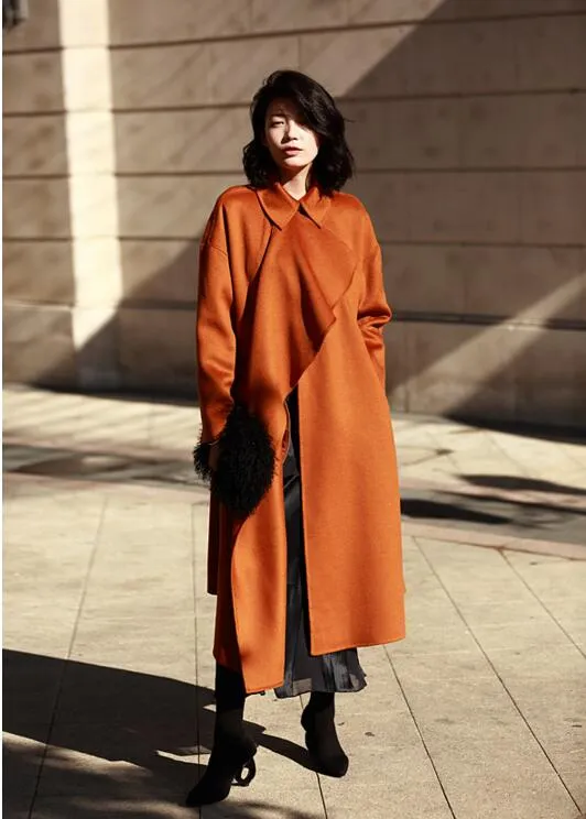 Long Wool Coat Warm Women woolen Coat 3352