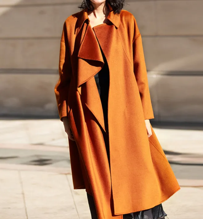 Long Wool Coat Warm Women woolen Coat 3352