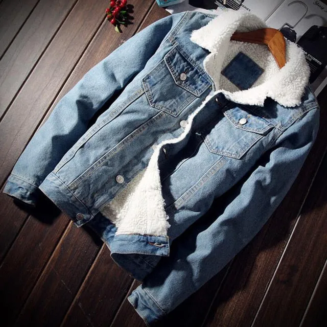 Men Denim Jacket Trendy Winter Warm Fleece Coats Mens Outwear Fashion Jean Jackets Male Cowboy Casual Clothes Plus Size 5XL 6XL