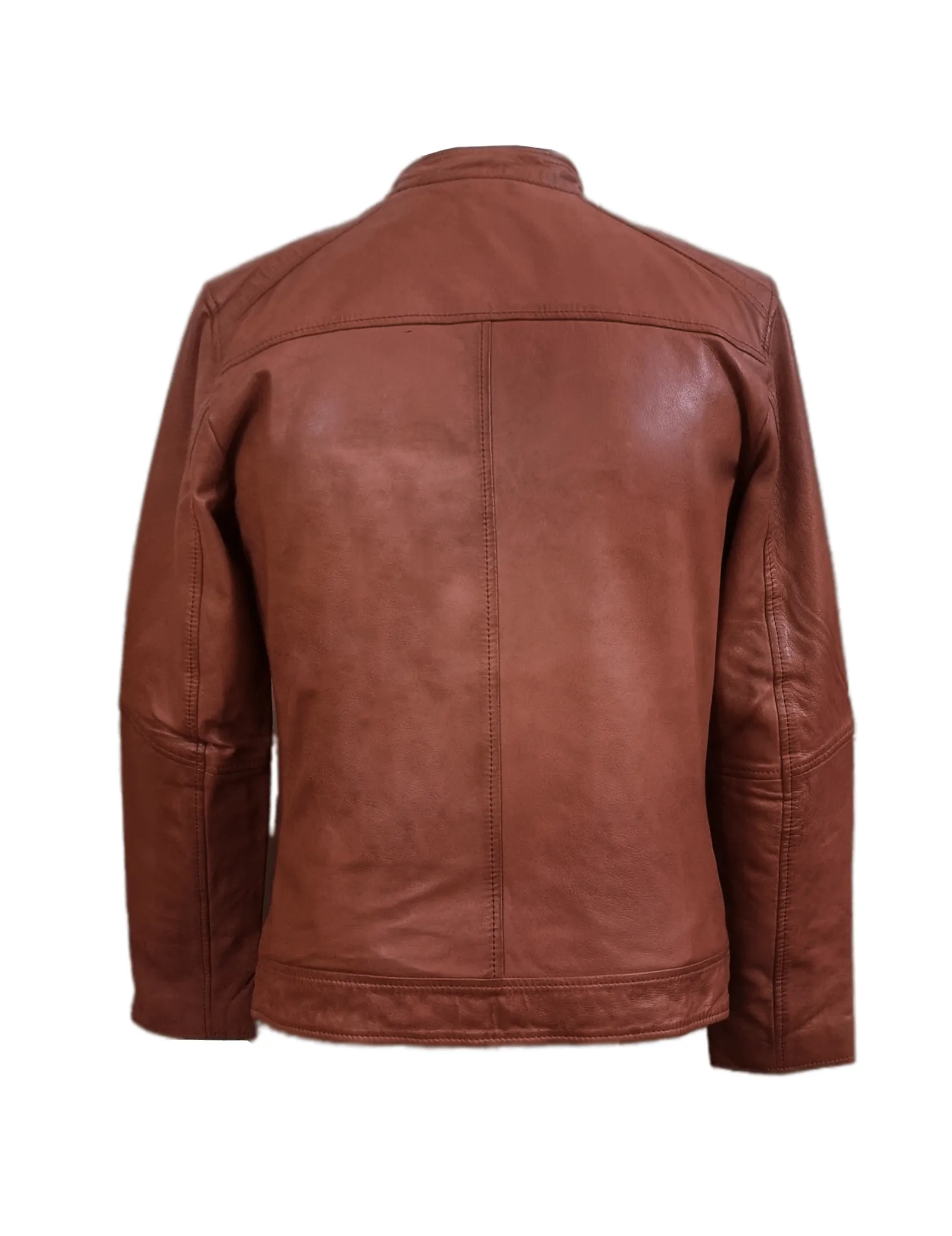 Mens Leather Jacket Biker Style Handmade Cognac Real Lambskin Fashion Jacket - ELM39