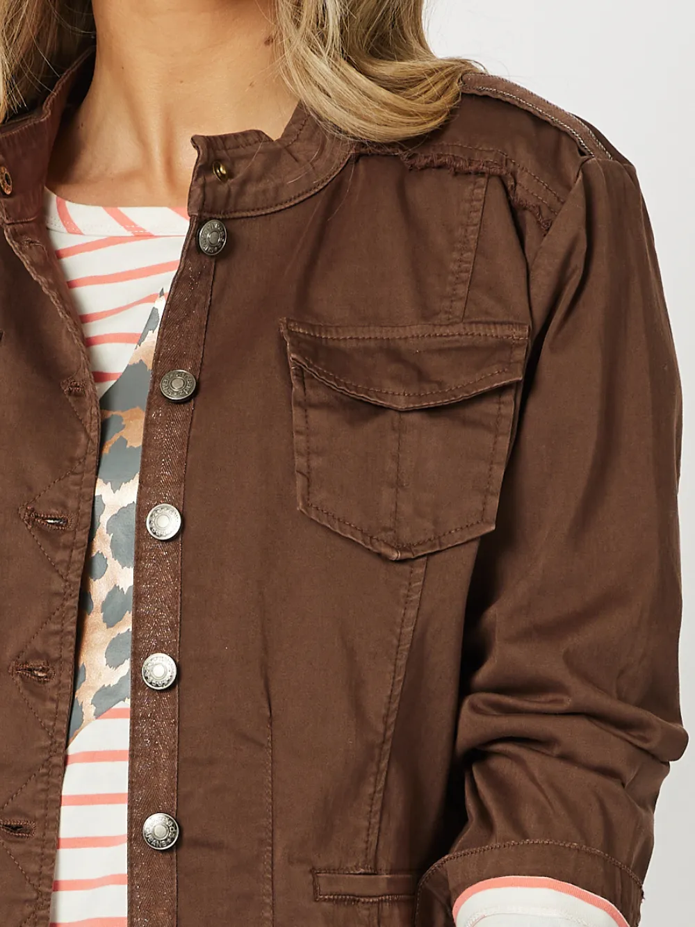 Military Denim Jacket - Chocolate