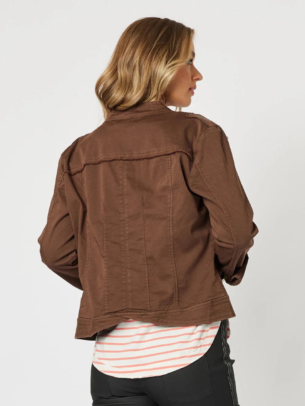 Military Denim Jacket - Chocolate