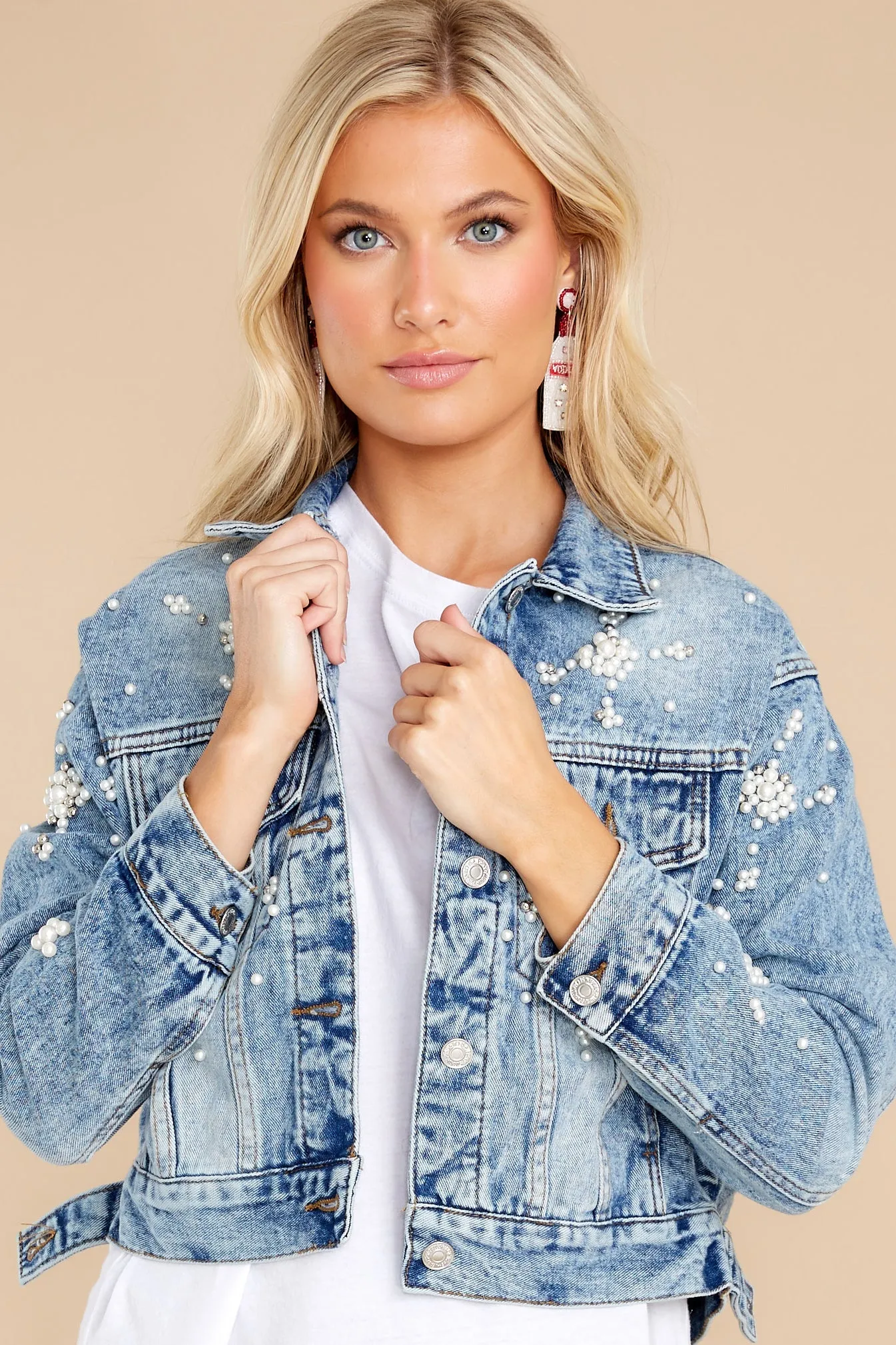 Pearl Girl Medium Wash Denim Jacket