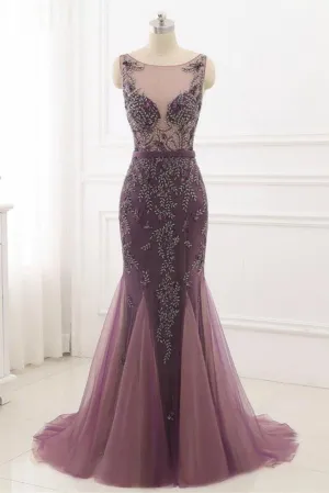 See Through Plum Mermaid Formal Evening Dress,21021005