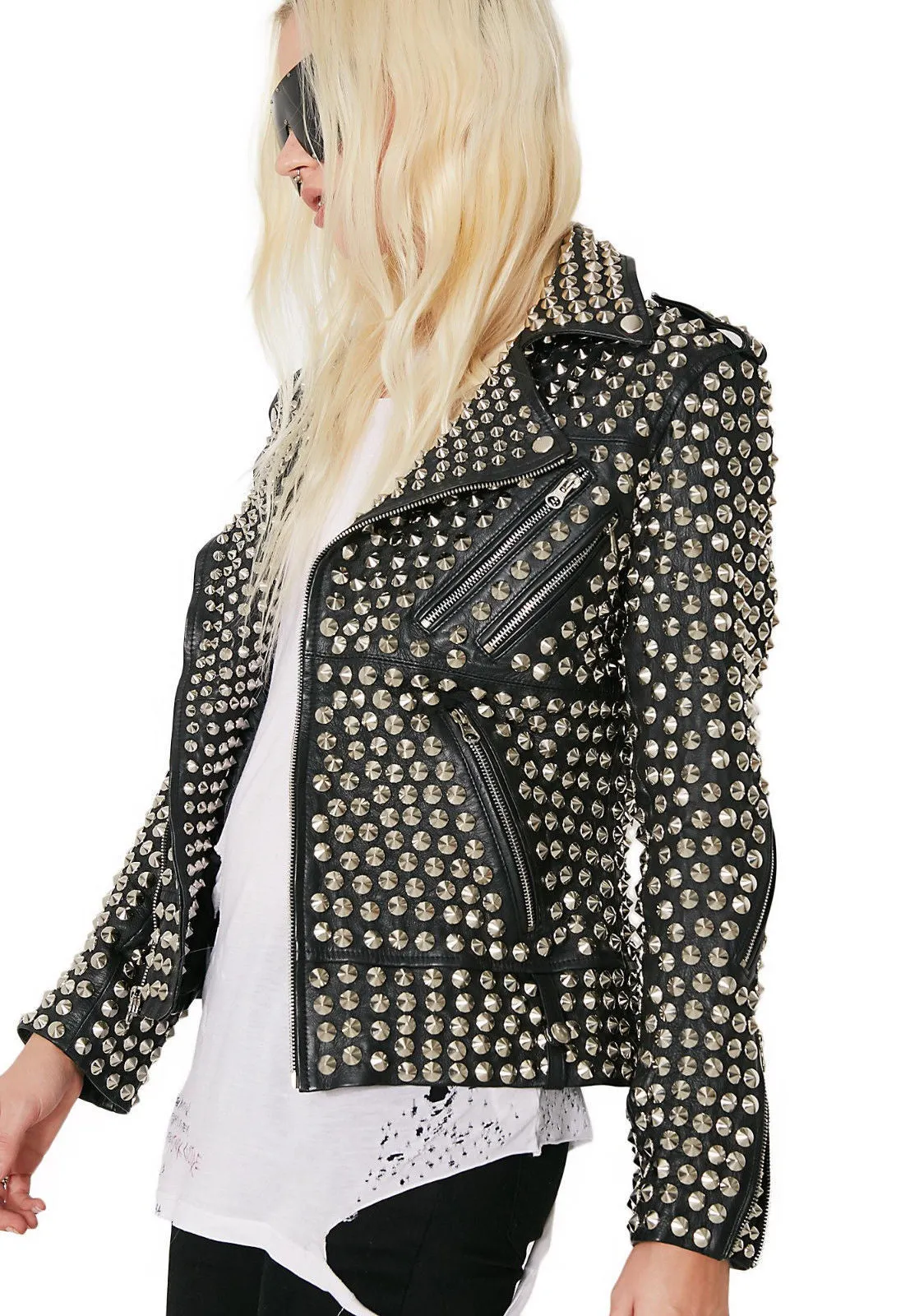 Studded Leather Rock Star Silver Jacket