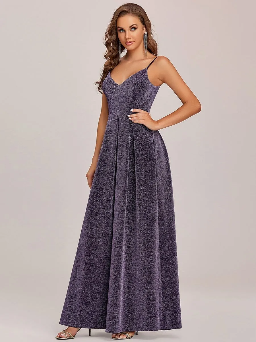 V-Neck Spaghetti Strap A-Line Evening Dress