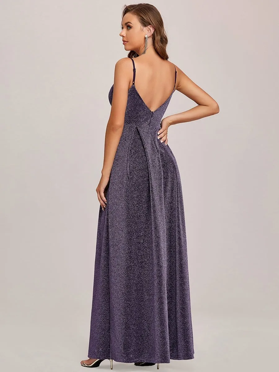 V-Neck Spaghetti Strap A-Line Evening Dress