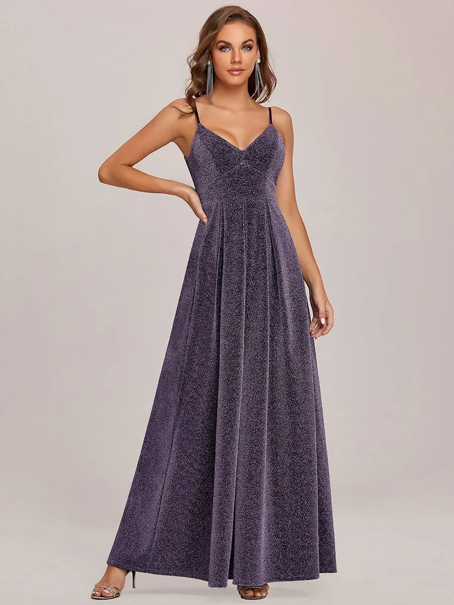 V-Neck Spaghetti Strap A-Line Evening Dress